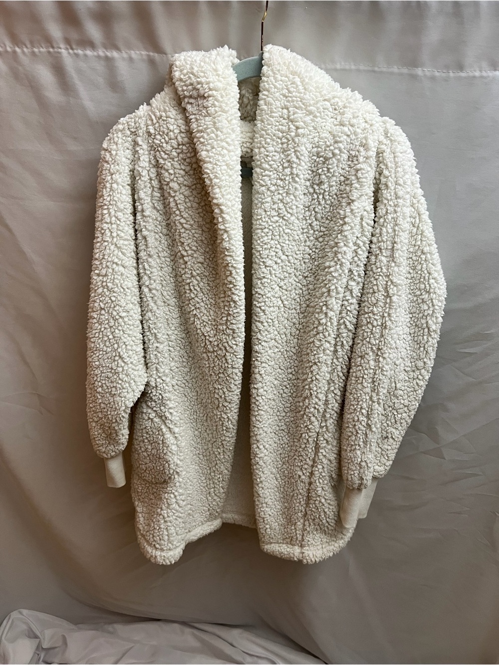 G.I.L.I. Ivory Sherpa Teddy Open Front Hooded Cardigan XS/S